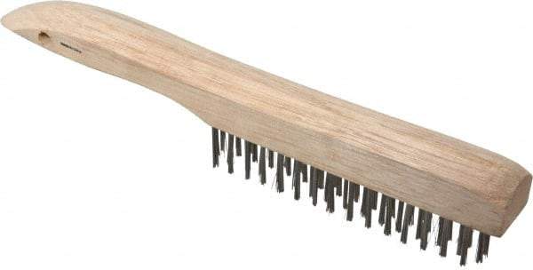 Weiler - 4 Rows x 16 Columns Shoe Handle Stainless Steel Scratch Brush - 5" Brush Length, 10" OAL, 1" Trim Length, Wood Shoe Handle - All Tool & Supply