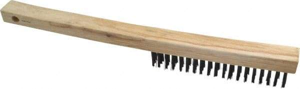 Weiler - 3 Rows x 19 Columns Curved Handle Steel Scratch Brush - 6" Brush Length, 13-1/2" OAL, 1" Trim Length, Wood Curved Handle - All Tool & Supply