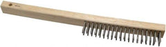 Weiler - 3 Rows x 19 Columns Curved Handle Stainless Steel Scratch Brush - 6" Brush Length, 13-1/2" OAL, 1" Trim Length, Wood Curved Handle - All Tool & Supply