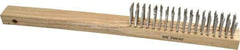 Weiler - 4 Rows x 18 Columns Curved Handle Stainless Steel Scratch Brush - 6" Brush Length, 14" OAL, 1" Trim Length, Wood Curved Handle - All Tool & Supply