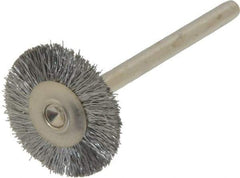 Weiler - 3/4" OD, 1/8" Shank Diam, Crimped Steel Wheel Brush - 3/16" Trim Length, 0.005" Filament Diam, 37,000 RPM - All Tool & Supply