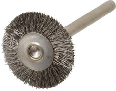 Weiler - 3/4" OD, 1/8" Shank Diam, Crimped Stainless Steel Wheel Brush - 3/16" Trim Length, 0.005" Filament Diam, 37,000 RPM - All Tool & Supply