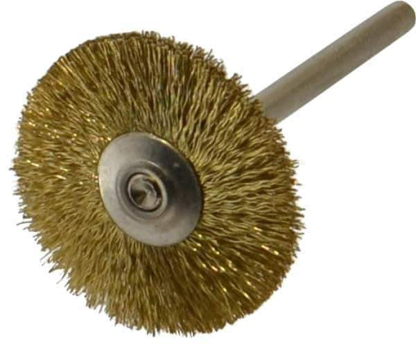 Weiler - 1" OD, 1/8" Shank Diam, Crimped Brass Wheel Brush - 5/16" Trim Length, 0.005" Filament Diam, 37,000 RPM - All Tool & Supply