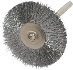 Weiler - 1-1/4" OD, 1/8" Shank Diam, Crimped Steel Wheel Brush - 3/8" Trim Length, 0.005" Filament Diam, 37,000 RPM - All Tool & Supply