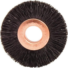 Weiler - 1-1/2" OD, 3/8" Arbor Hole, Nylon Wheel Brush - 1/4" Face Width, 7/16" Trim Length, 0.01" Filament Diam, 20,000 RPM - All Tool & Supply