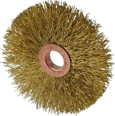 Weiler - 3" OD, 1/2" Arbor Hole, Crimped Brass Wheel Brush - 5/8" Face Width, 1" Trim Length, 0.014" Filament Diam, 20,000 RPM - All Tool & Supply