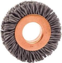 Weiler - 1-1/2" OD, 1/2" Arbor Hole, Nylon Wheel Brush - 3/8" Face Width, 1/4" Trim Length, 0.035" Filament Diam, 10,000 RPM - All Tool & Supply