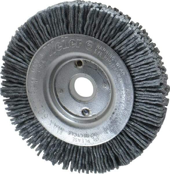 Weiler - 3" OD, 1/2" Arbor Hole, Crimped Nylon Wheel Brush - 3/8" Face Width, 1/2" Trim Length, 0.04" Filament Diam, 6,000 RPM - All Tool & Supply