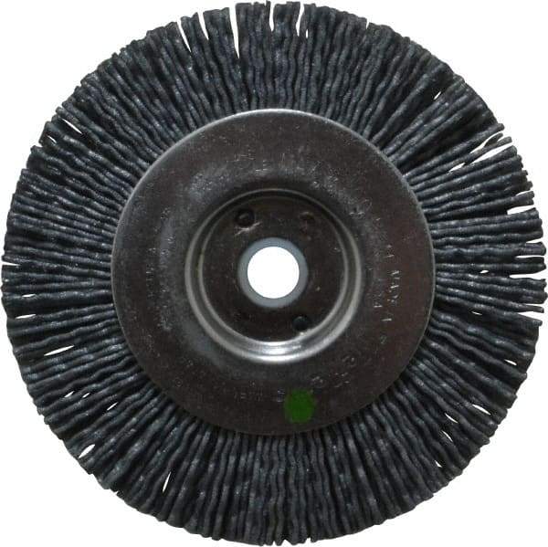 Weiler - 4" OD, 1/2" Arbor Hole, Crimped Nylon Wheel Brush - 1/2" Face Width, 7/8" Trim Length, 0.04" Filament Diam, 6,000 RPM - All Tool & Supply