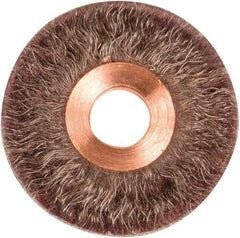 Weiler - 2" OD, 1/2" Arbor Hole, Crimped Steel Wheel Brush - 1/4" Face Width, 1/2" Trim Length, 0.0104" Filament Diam, 20,000 RPM - All Tool & Supply