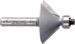 Amana Tool - 1-1/4" Cut Diam, 1/2" Length of Cut, 2 Flute Chamfer Edge Profile Router Bit - Carbide-Tipped, 1/4" Shank Diam, 2" OAL, Uncoated - All Tool & Supply