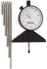 SPI - 0 to 22 Inch Range, Steel, White Dial Depth Gage - 0.001 Inch Graduation, 0.001 Inch Accuracy, 1 Inch Travel, 3.2 Inch Base Measuring Length - All Tool & Supply