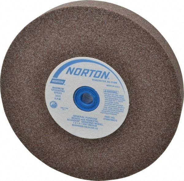 Norton - 60/80 Grit Aluminum Oxide Bench & Pedestal Grinding Wheel - 7" Diam x 1" Hole x 1" Thick, 3600 Max RPM, Medium Grade - All Tool & Supply