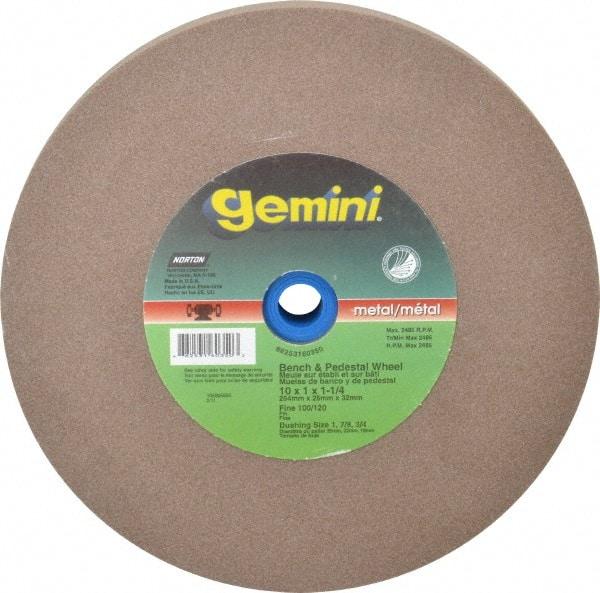 Norton - 100 Grit Aluminum Oxide Bench & Pedestal Grinding Wheel - 10" Diam x 1-1/4" Hole x 1" Thick, 2485 Max RPM, Fine Grade - All Tool & Supply