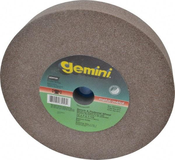 Norton - 60/80 Grit Aluminum Oxide Bench & Pedestal Grinding Wheel - 12" Diam x 1-1/2" Hole x 2" Thick, 2070 Max RPM, Medium Grade - All Tool & Supply