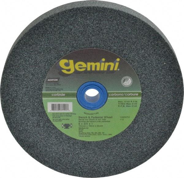 Norton - 60 Grit Silicon Carbide Bench & Pedestal Grinding Wheel - 6" Diam x 1" Hole x 3/4" Thick, 4140 Max RPM, Medium Grade - All Tool & Supply