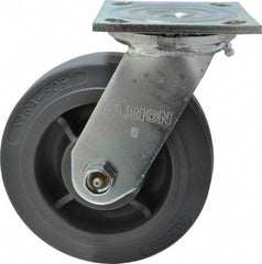 Albion - 6" Diam x 2" Wide x 7-1/4" OAH Top Plate Mount Swivel Caster - Soft Rubber, 600 Lb Capacity, Roller Bearing, 4 x 4-1/2" Plate - All Tool & Supply