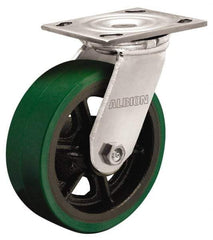 Albion - 8" Diam x 2" Wide x 9-1/2" OAH Top Plate Mount Swivel Caster - Polyurethane, 1,250 Lb Capacity, Roller Bearing, 4 x 4-1/2" Plate - All Tool & Supply