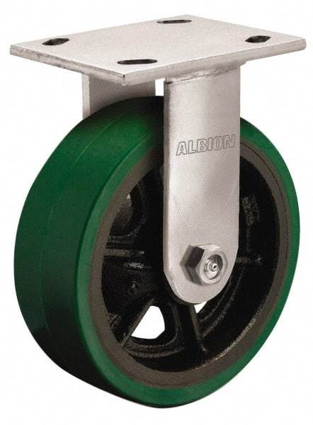 Albion - 8" Diam x 2" Wide x 9-1/2" OAH Top Plate Mount Rigid Caster - Polyurethane, 900 Lb Capacity, Roller Bearing, 4 x 4-1/2" Plate - All Tool & Supply