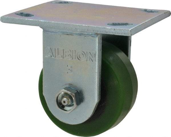 Albion - 3-1/4" Diam x 1-5/8" Wide x 4-1/4" OAH Top Plate Mount Rigid Caster - Polyurethane, 420 Lb Capacity, Roller Bearing, 4 x 4-1/2" Plate - All Tool & Supply