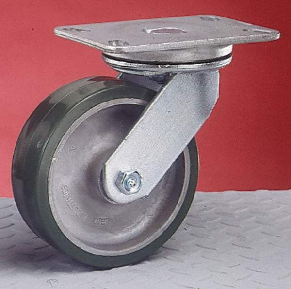 Albion - 4" Diam x 2" Wide x 5-5/8" OAH Top Plate Mount Swivel Caster - Rubber, 350 Lb Capacity, Roller Bearing, 4-1/2 x 6-1/4" Plate - All Tool & Supply