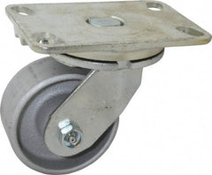 Albion - 4" Diam x 2" Wide x 5-5/8" OAH Top Plate Mount Swivel Caster - Cast Iron, 700 Lb Capacity, Roller Bearing, 4-1/2 x 6-1/4" Plate - All Tool & Supply