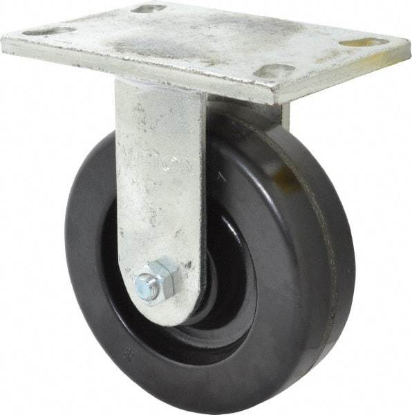 Albion - 6" Diam x 2" Wide x 7-1/2" OAH Top Plate Mount Rigid Caster - Phenolic, 1,200 Lb Capacity, Roller Bearing, 5 x 6-1/4" Plate - All Tool & Supply