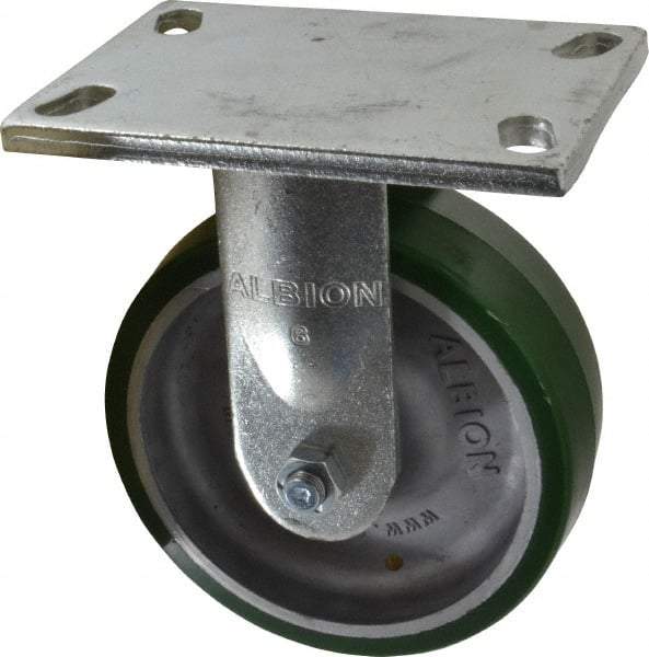 Albion - 6" Diam x 2" Wide x 7-1/2" OAH Top Plate Mount Rigid Caster - Polyurethane, 1,230 Lb Capacity, Roller Bearing, 5 x 6-1/4" Plate - All Tool & Supply