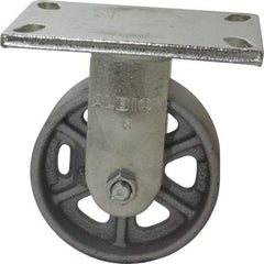 Albion - 5" Diam x 2" Wide x 6-1/2" OAH Top Plate Mount Rigid Caster - Cast Iron, 1,000 Lb Capacity, Roller Bearing, 5 x 6-1/4" Plate - All Tool & Supply