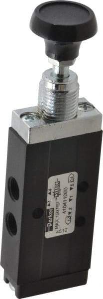 Parker - 0.20 CV Rate, 1/8" NPT Inlet Direct Air 2 Mechanical Spool Valve - 4 Way, 2 Position, 150 Max psi, Button Spring Return - All Tool & Supply