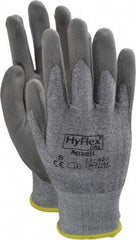 Ansell - Size M (8), ANSI Cut Lvl 2, Abrasion Lvl 6, Polyurethane Coated Cut Resistant Gloves - 10" Long, Palm & Fingers Coated, Dyneema/Lycra Lining, Knit Wrist, Gray/Gray, Paired - All Tool & Supply