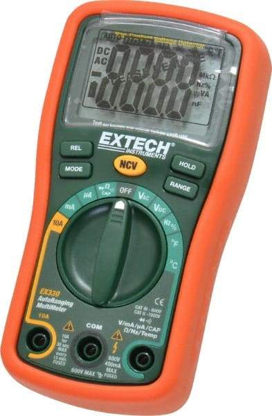 Extech - EX330, CAT III, 600 VAC/VDC, Digital Auto Ranging Multimeter - 40 mOhm, Measures Voltage, Capacitance, Current, Frequency, Resistance, Temperature - All Tool & Supply