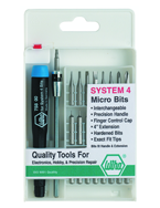 27 Piece - System 4 Micro Bit Interchangeable Set - #75991 - Includes: Handle and Slotted; Phillips; Torx®; Hex Inch Micro Bits. 105mm Bit Extension - In Compact Fold Out Box - All Tool & Supply