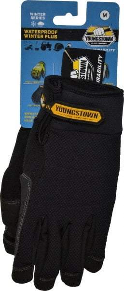 Youngstown - Size M (8) Synthetic Suede Cold Protection & Waterproof Work Gloves - For Mechanic's & Lifting, Uncoated, Hook & Loop Cuff, Full Fingered, Black, Paired - All Tool & Supply