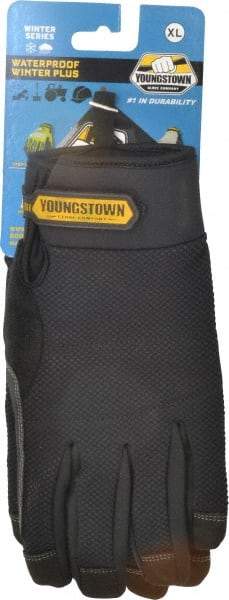 Youngstown - Size XL (10) Synthetic Suede Cold Protection & Waterproof Work Gloves - For Mechanic's & Lifting, Uncoated, Hook & Loop Cuff, Full Fingered, Black, Paired - All Tool & Supply