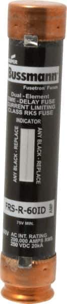 Cooper Bussmann - 250 VDC, 600 VAC, 60 Amp, Time Delay General Purpose Fuse - Fuse Holder Mount, 5-1/2" OAL, 20 at DC, 200 (RMS) kA Rating, 27mm Diam - All Tool & Supply