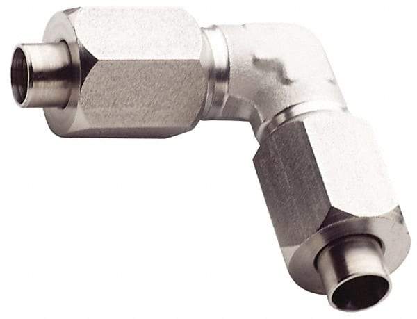 Made in USA - 2" Tube OD, 37° Stainless Steel Flared Tube Union Elbow - 2-1/2-12 UNF, Flare x Flare Ends - All Tool & Supply