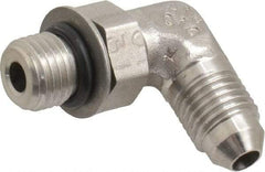 Made in USA - 1-1/2" Tube OD, 37° Stainless Steel Flared Tube Straight Thread Elbow - 1-5/8-12 UNF, Flared to Male SAE O-Ring Ends - All Tool & Supply