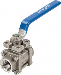 Legris - 1/2" Pipe, Full Port, Stainless Steel Standard Ball Valve - 3 Piece, Inline - One Way Flow, FBSPP x FBSPP Ends, Lever Handle, 696 WOG - All Tool & Supply