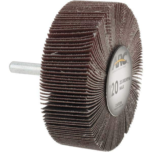 Mounted Flap Wheel: 1″ Face Width, 120 Grit, Aluminum Oxide Coated, Fine, 11,800 Max RPM