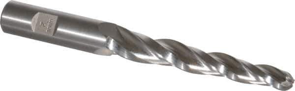 Made in USA - 2° Taper Angle per Side, 3/8" Small End Diam, 3-1/4" LOC, High Speed Steel 3 Flute Tapered Ball End Mill - 5-1/2" OAL, 5/8" Shank Diam - All Tool & Supply