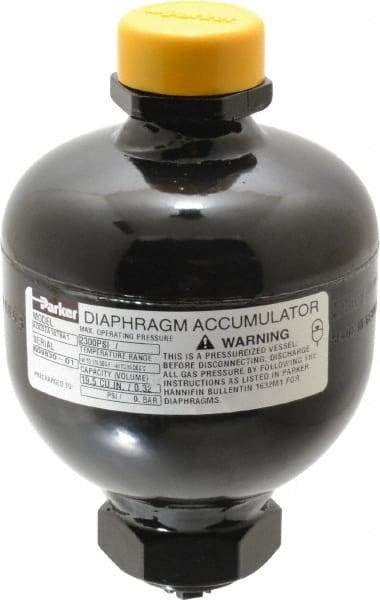 Parker - 20 Lb. Capacity, 3,045 psi Max Working Pressure, 5.55" High, Hydrin Diaphragm Accumulator - 3.74" Diam, 8 SAE Port Thread - All Tool & Supply