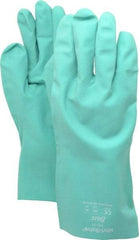 SHOWA - Size 2XL (11), 13" Long, 11 mil Thick, Nitrile Chemical Resistant Gloves - Textured Finish, Slip-On Cuff, ANSI Abrasion Level 4, ANSI Cut Level 0, ANSI Puncture Level 1, Green, FDA Approved - All Tool & Supply