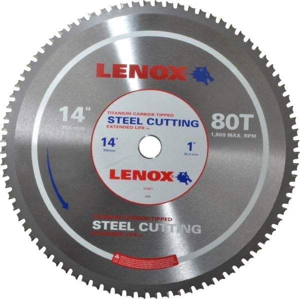 Lenox - 14" Diam, 1" Arbor Hole Diam, 80 Tooth Wet & Dry Cut Saw Blade - Titanium Carbide-Tipped, General Purpose Action, Standard Round Arbor - All Tool & Supply