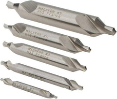 Magafor - 5 Piece, #1 to 5, 1/8 to 7/16" Body Diam, 3/64 to 3/16" Point Diam, Plain Edge, High Speed Steel Combo Drill & Countersink Set - 60° Incl Angle, 0.067 to 0.256" Point Length, 1/8 to 2-3/4" OAL, Double End, 115 Series Compatibility - All Tool & Supply