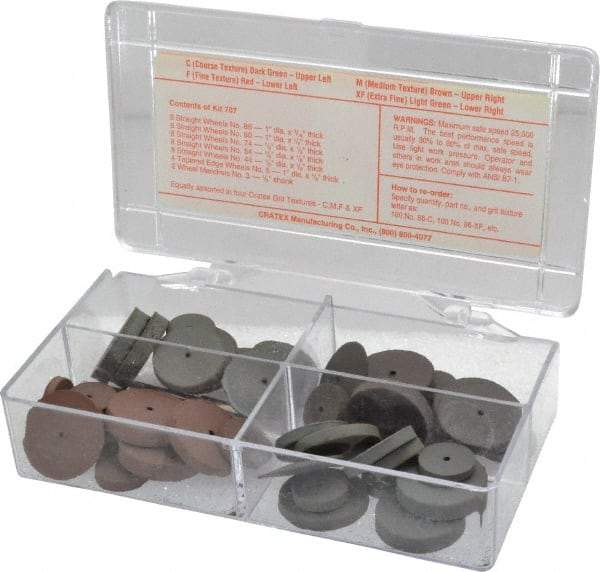 Cratex - 38 Piece Rubberized Small Abrasive Wheel Set - Mounted on 1/8" Diam Shank, Mandrels Included - All Tool & Supply