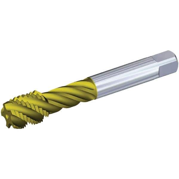 Kennametal - M16x1.50 Metric 4 Flute 6HX Modified Bottoming Spiral Flute Tap - Powdered Metal, TiN/CrC/C Finish, 100mm OAL, Right Hand Flute, Right Hand Thread, Series T631 - All Tool & Supply