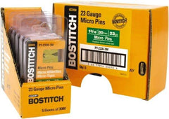 Stanley Bostitch - 23 Gauge 0.0281" Shank Diam 1-3/16" Long Pin Nails for Power Nailers - Steel, Bright Finish, Smooth Shank, Straight Stick Adhesive Collation, Round Head, Diamond Point - All Tool & Supply