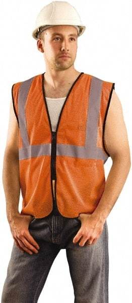 PRO-SAFE - Size 2X/3XL High Visibility Orange Mesh General Purpose Vest - 58" Chest, ANSI 107-2010, Zipper Closure, 1 Pocket, Polyester - All Tool & Supply