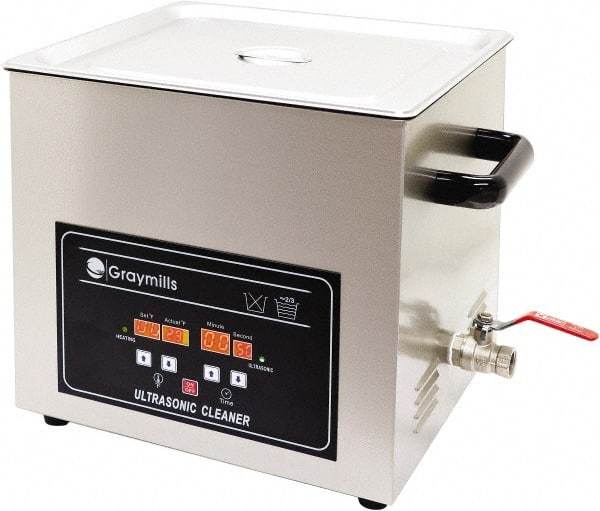 Graymills - Bench Top Water-Based Ultrasonic Cleaner - 0.8 Gal Max Operating Capacity, 304 Stainless Steel Tank, 234.95mm High x 10-1/2" Long x 6-1/2" Wide, 120 Input Volts - All Tool & Supply